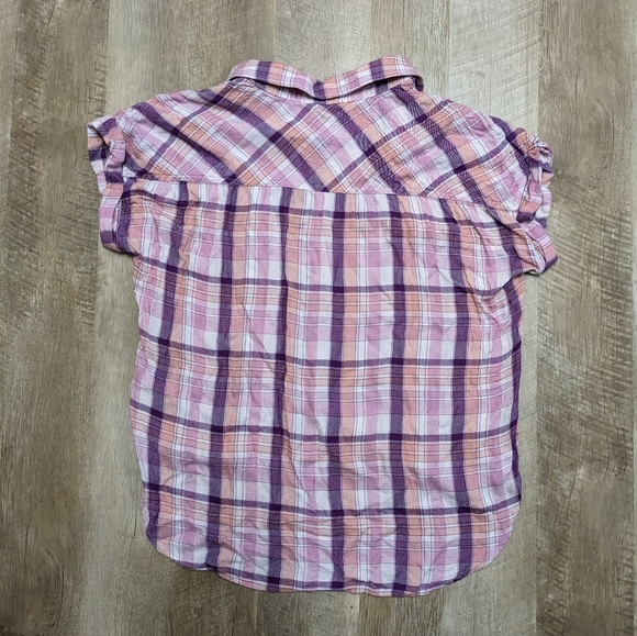 Cloth and Stone Plaid Short Sleeve Button Down Shirt hi lo hem - Picture 8 of 14